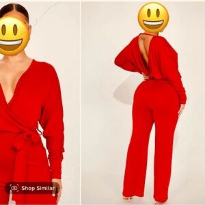 Red Knit Jumpsuit w/belt